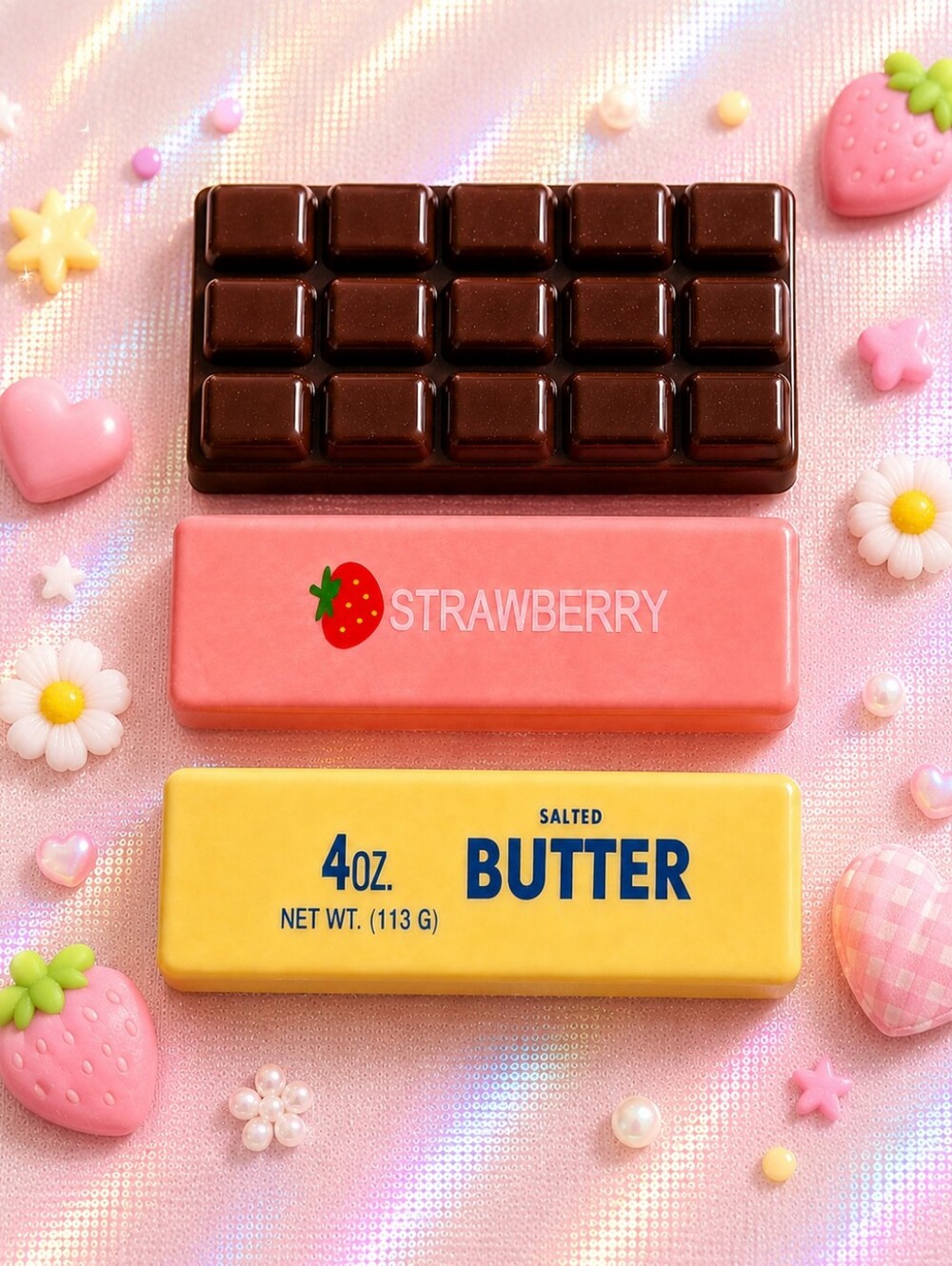 3 pc Bundle Slow Rise Yellow Butter Squishy + Strawberry Butter + Chocolate Bar